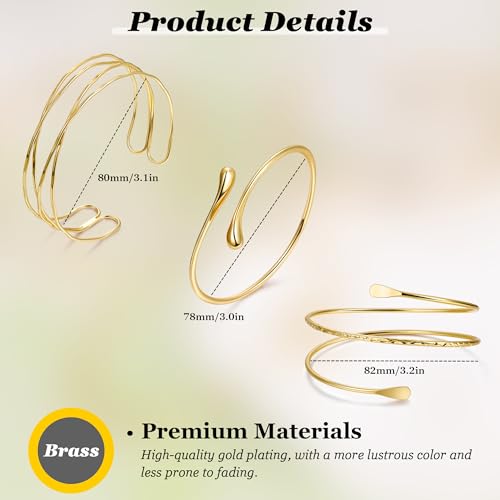 3Pcs Arm Cuff for Women Boho Coil Arm Cuff Bangle Set Adjustable Minimalist Gold Coil Upper Arm Bracelet3