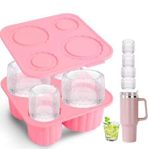 Eiswürfelform Silikon für Stanley Cup Wiederverwendbare hohle Zylinder-Eiswürfelformen für Stanley 20-40 Oz Ice Cube Tray mit Deckel BPA Frei Cocktails Kaffee Whiskey und Eiscreme(Rosa)