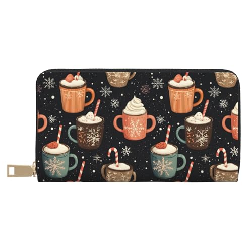 Leather Thin Slim Wallets for Women & Men - Snowflake Ice Cream Coffee Print Card Wallet Holder with Zipper
