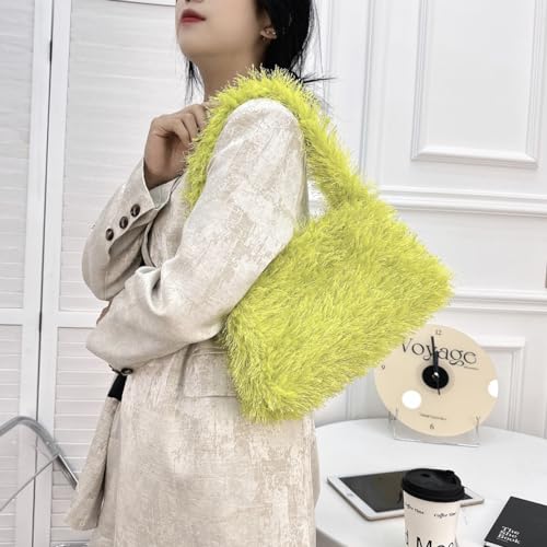 Image of Fluffy Shoulder Hobo Bag Handbag and Purse Women Y2K Fuzzy Soft Plush Underarm Tote Bag