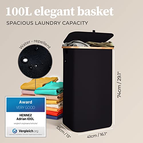 HENNEZ 100L Laundry Basket with Lid - Washing Hamper - Dirty Clothes Bin - Thick Fabric 220gsm, 100l Black, 100 l With Cover - Image 3