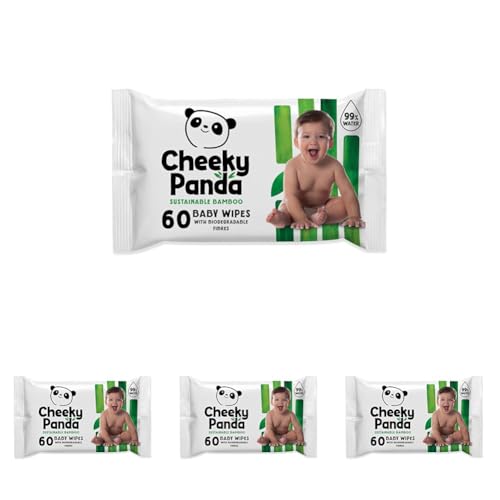 The Cheeky Panda Toallitas Humedas Bebe | 60 Unidades | Hecho de bambú | Base de Agua y Sin Perfume, Sin PFAS (Paquete de 4)
