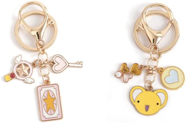 2 Pack Card Captor Sakura Key Ring Cute Anime Keychain Bird Head Clow Cerberus Keychains Backpack Pendant for Girls