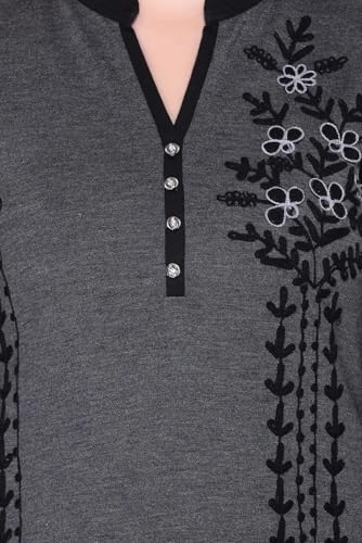 Image of Rosary Women's Winter Woolen Kurti Embroidered Straight Fit Ethnic Wear with 2 Side Pockets