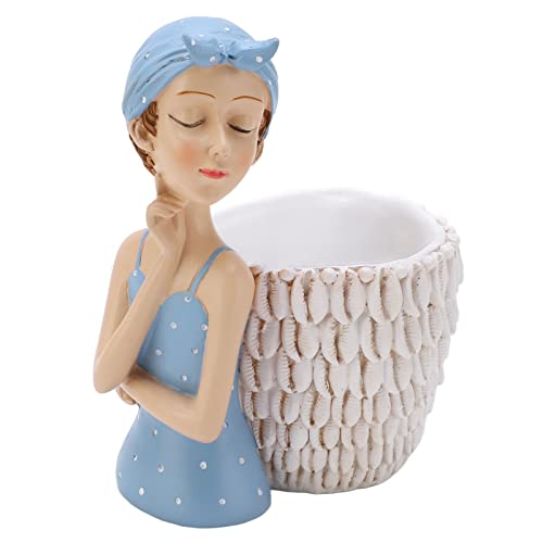 TOTITOM Blue Girl Statue Pen Holder, Ides of Pencil Holder Office Decor, Sculpture Office Decoration, Pen Holder for Desk Organizers and Accessories Cover
