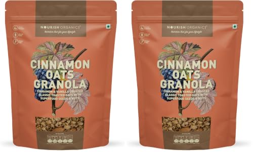 Image of Nourish Organics Cinnamon Oats Granola, 270g Pack | Healthy and Nutritious Breakfast Cereals with Whole Nuts | No Refined Sugar | Clean Label (Pack of 2)