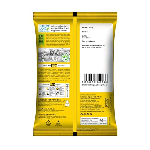 Image of Natureland Organics Moong Dal Yellow /Split Washed 500 Gm - Organic Healthy Pulses (Pack of 3)