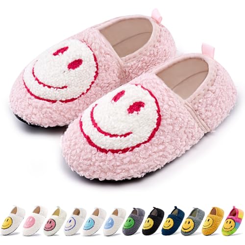 Smile Face Slippers Soft Plush Happy Face Home Slippers Closed Back with Memory Foam Non-slip Rubber Sole House Shoes Cute Indoor Slippers for Women Man 42/43