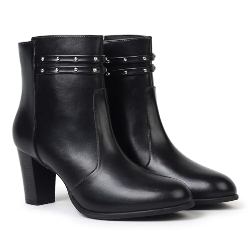 Image of YOHO Stellar Studs Ankle Length Heeled Boots For Women | Comfortable and Stylish with Low Block Heel | Casual,Formal Wear for Winter BOOT 112