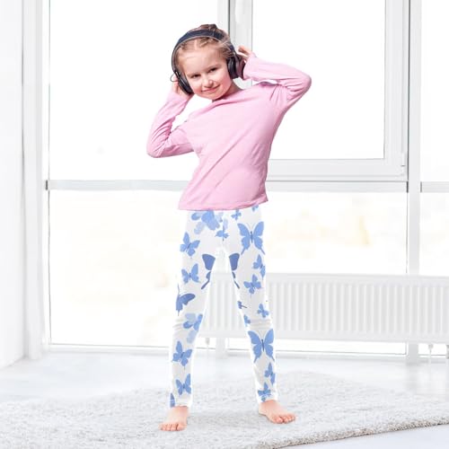 Blue Butterfly Silhouette Girls Leggings Ultra Soft Compression Yoga Gym Pants for Kids 4-10T4
