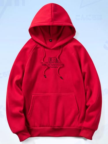 COZYEASE Men's Hoodie Oversized Graphic Hoodies Pullover Long Sleeve Drawstring Casual Hooded Sweatshirt Trendy Red S2