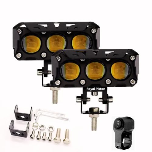 Image of Royal Piston 3-Eye Fog Light with Switch - Mega Drive With Laser Spot Beam & Korean Led Chips Enhanced Arrival, Wider Coverage 3 Round LEDs For Bikes, Cars (6 Months Warranty)