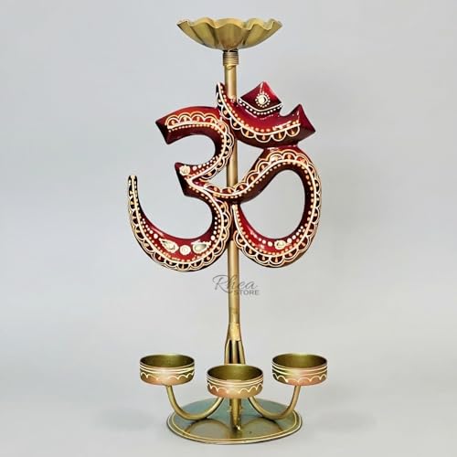 Image of OM Tea Light Holder Metal Candle Stand, Antique Brass Finish