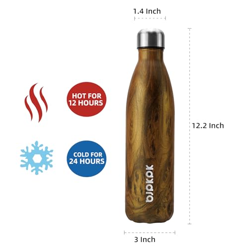 Image of BJPKPK Stainless Steel Water Bottles 25oz Insulated Water Bottles,Keep Cold for 24 Hours and Hot for 12 Hours,BPA Free,Teakwood