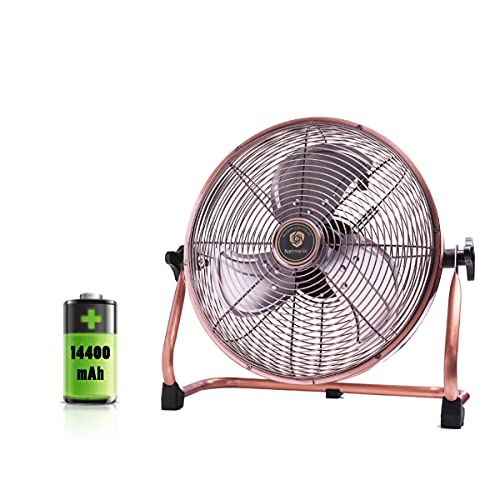 Netmetic Cordless Rechargeable Operated Floor Fan ,12" Black Metal Blade Outdoor Camping Fan Can Running Time 4 to 24.The Outdoor Fan With USB Output Function be used at Home , Camping,Barbecue