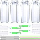 17 oz Milk Carton Water Bottles 4 Pieces Reusable Milk Carton Clear Square Milk Bottles Leakproof...