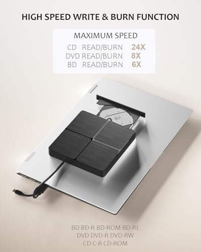 Image of External Blu Ray Drive - USB 3.0 & Type-C Blu Ray Burner for PC, Read & Write BD /DVD /CD, Plug & Play External Optical Drive Compatible with Windows XP /7 /8 /10 /11, Linux, Mac OS