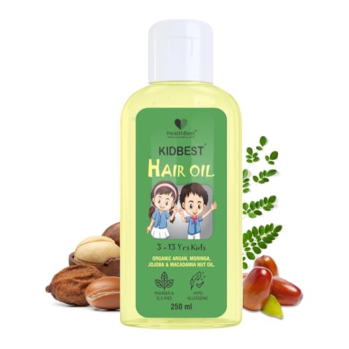 HealthBest Hair Oil for Kids | Organic Argan, Moringa, Jojoba & Macadamia Nut Oil | Hair Growth | Damaged Hair | Tear, Paraben, SLS free | 250ml