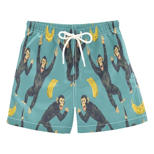 Jucciaco Boys Beach Board Shorts Chimpanzee Banana Animal Quick Dry Swim Trunk Swimwear for Kids Multicolor
