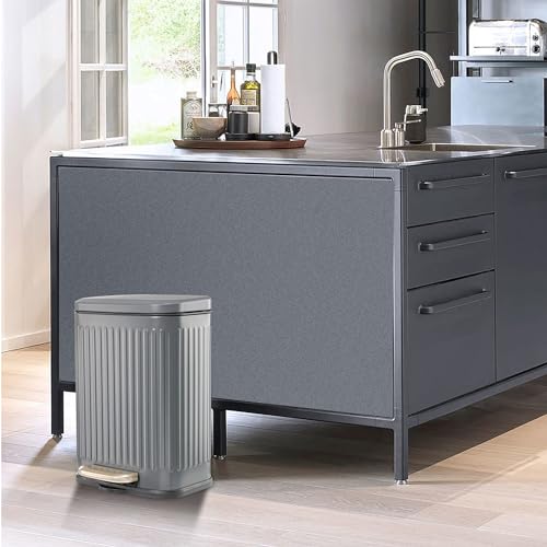 Image of 3.4Gallon Kitchen Trash Can Foot Pedal Trash Bin Stainless Steel Waste Bin Double Barrel Soft Close for Office, Living Room Bedroom with Inner Bucket(Color:Grey)
