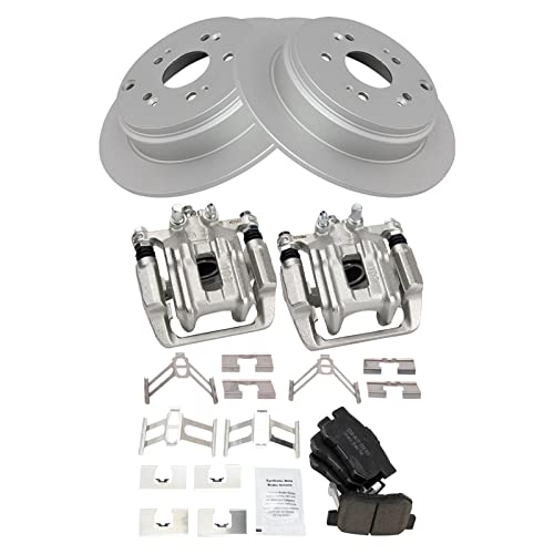 Image of TRQ Rear Brake Pad and Rotor Set Ceramic Solid Rotors Calipers