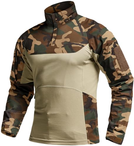 Image of CQR Men's Tactical Combat Shirt, 1 /4 Zip Long Sleeve Breathable Military BDU Training Top for Shooting, Hunting, Range Use