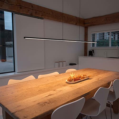 Lampada a sospensione da tavolo da pranzo a LED LIUNJHUY dal design minimalista con telecomando Lampada a sospensione dal design lineare moderno Lampadario da ufficio regolabile in altezza (nero, A