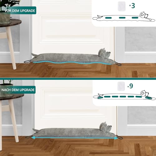 Forecronic Unter Tür Zugluftstopper Dekorative Windstopper 122cm für Tür & Fenster, beschwert Tier Luft Zugluftstopper Schlange Lärm Blocker für unten an der Tür mit hängenden Schlaufen - Grau Hund