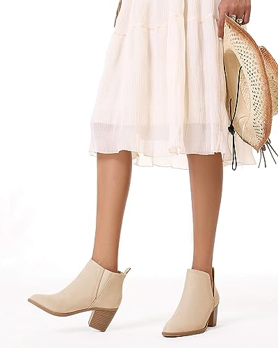 Coutgo Womens Cut Out Ankle Boots Chunky Stacked Heel Almond Toe Slip on Western Booties2