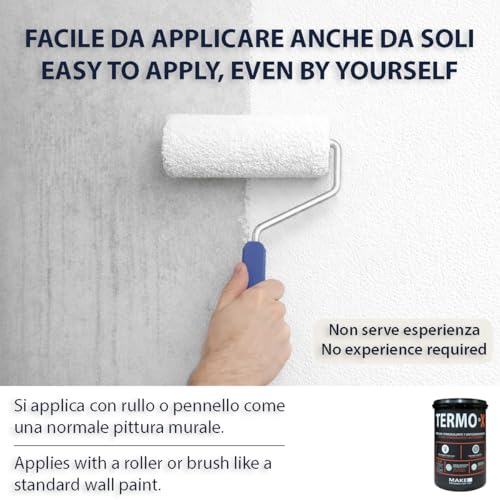 Make Termo X | Pittura Termica, Termoisolante, Anti-Condensa, Antimuffa Interni 1 L - 6 M2 - Bianco Isolante Traspirante Per Pareti Umide, Bagni, Cucine, Con Perle Di Vetro 3M E Ioni D’Argento - 4