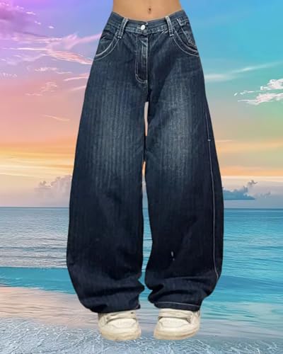 Baggy Women Men Hip Hop Goth Street Y2k Jeans with Skeleton Print, Vintage High Waist Denim Wide Leg Pants Wear3