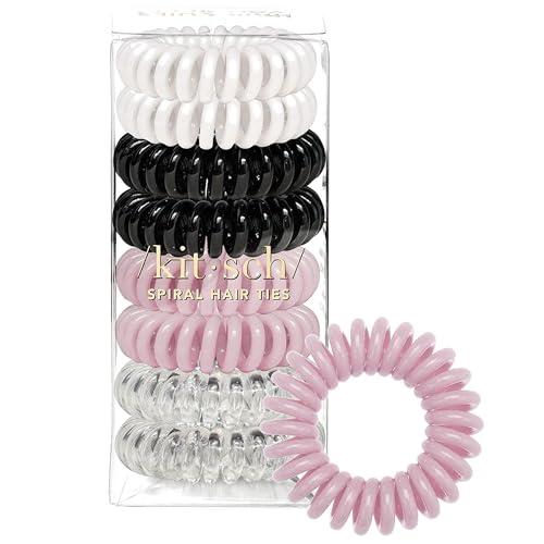 Image of Kitsch Spiral Hair Ties for Women - Creaseless and Dent-free Coil Hair Ties | No Damage, Phone Cord Coils | Made of Flexible and Durable Plastic | Ideal for Daily Use - 8pcs Basics