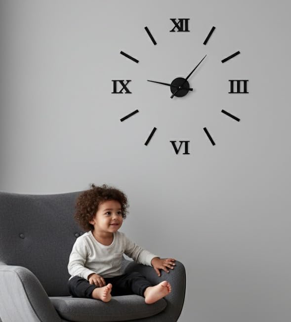 Image of cozyloom DIY 3D Wall Clock for Living Room Decor | Large Analog Roman Number Wall Clock with Minimalist Design | Stylish Decorative Wall Watch for Bedroom, Office, Hallway & Home Decoration