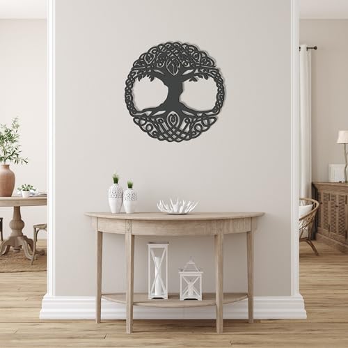 Laserano - Wunderschönes Wandbild aus Holz Lebensbaum rund in anthrazit als Wanddeko Ø 56x 0,8cm; Modernes Wandobjekt made in Germany; Ideal für Schlafzimmer, Wohnzimmer, Esszimmer oder Flur