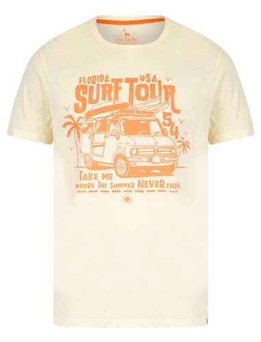 Sth. Shore T-shirt girocollo da uomo in cotone con stampa grafica vintage "Surf Tour", Marshmallow Bianco, S