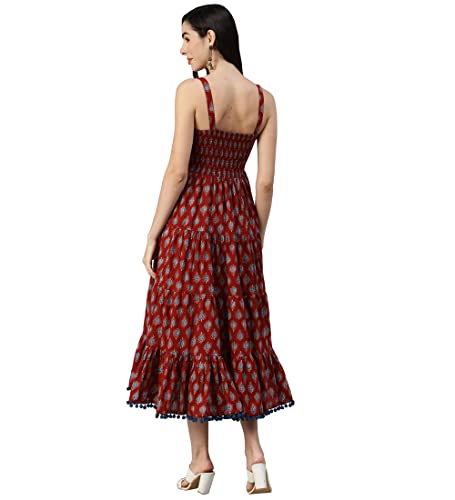 Image of Divena Rayon Cream A-Line Floral Printed Midi Dress