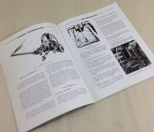 Page showing General Information and Pre-Operation sections with diagrams of the mower attachment