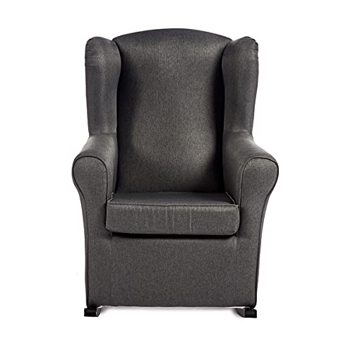 TU TENDENCIA UNICA Sillón Mecedora Orejero para Dormitorio o Salón. Cómodo y Confortable. Sillón Lactancia. Butaca Mecedora (Gris Oscuro)
