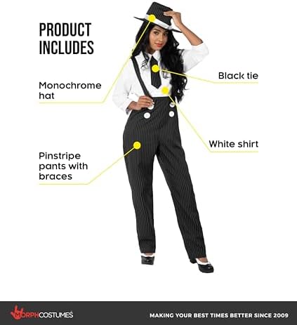 ladies gangster fancy dress Fun Shack Women Costume, Womans Gangster Dress, Pinstripe Suit Women, Mafia Costume Womens, X-Large KlavFreja