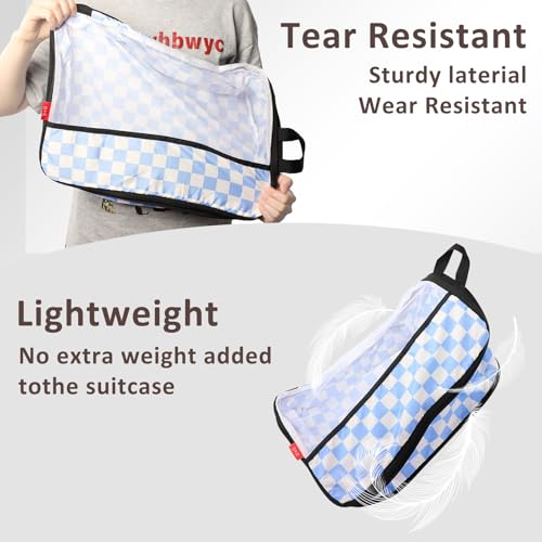 U+U 10 Set Compression Packing Cubes - Ultralight Travel Organizers with Laundry Bag and Cosmetic Bag, Space-Saving Suitcase Organizer for Travel, Business Trip and Family Vacation (Blue Checkered) by U+U - Image 5