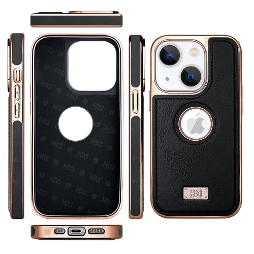 Image of BOUNCEBACK Faux Leather Electroplated Logo Cut Back Case /Cover for iPhone 13 & iPhone 14 - Black