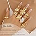 FAXHION 12 PCS Chunky Gold Rings for Women Non Tarnish Statement Flower Ring, 14K Gold Plated Stackable Open Stacking Rings, Big Knuckle Trendy Ring Set Jewelry Gift