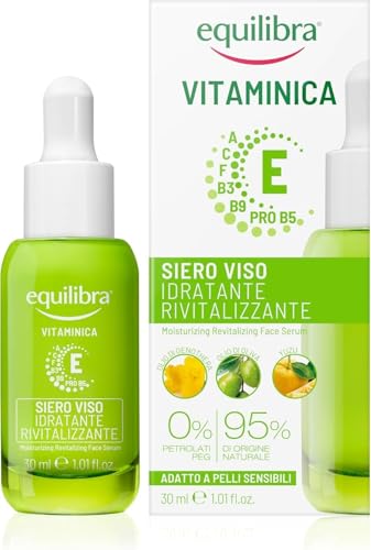 Equilibra, Siero Viso Idratante Rivitalizzante Vitaminica, con Complesso Multivitaminico, Oli di Oenothera e Oliva, Yuzu, Dona Tono ed Elasticità, 30 ml