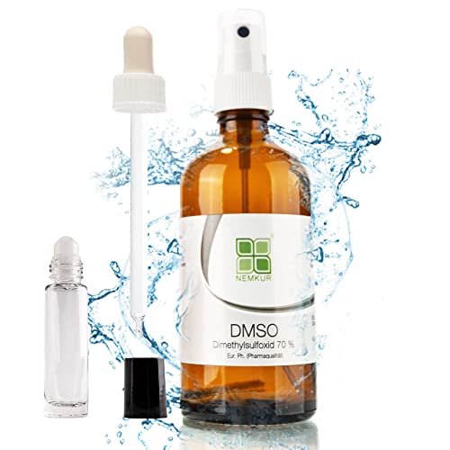 DMSO tekutý sprej 70 % 100 ml – osmotická voda + stříkací hlava + Roll On + Pipeta – farmaceutická čistota (Eur. Ph.) – z Německa (1 x DMSO 70 %)