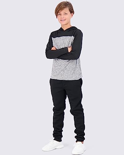 Real Essentials 3 Pack: Boys Girls Youth Teen Quick Dry Dri Fit Dry Fit Long Sleeve Active Athletic Hoodie Tops Gym Sweatshirt Basketball Clothes Moisture Wicking Performance -Set 1,L #TOP3