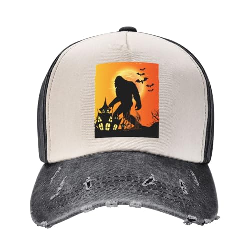 Just A Boy Who Loves Bigfoot, berretto da baseball in cotone, colore a contrasto, in denim, per uomo e donna, Halloween Sasquatch Bigfoot. Bianco e Nero 5, taglia unica