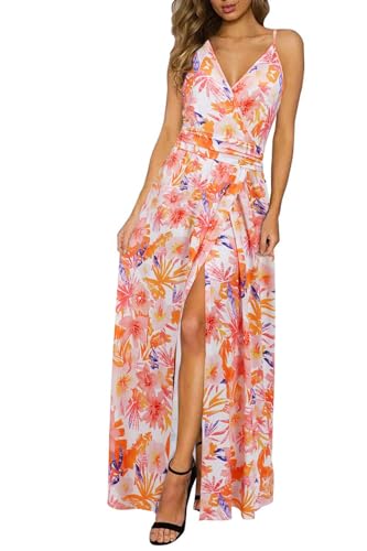 Image of Newshows Women's 2026 Lightweight Summer Wedding Guest Beach Vacation Casual V Neck Split Flowy Maxi Dress