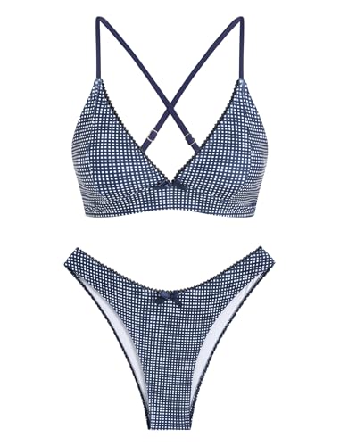 ZAFUL Women's V Neck Bikini Set High Waisted Swimsuits Lace Up Bow Decor Cheeky Two Piece Bathing Suit