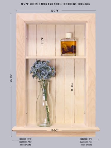 Image of 14x24 Recessed Aiden Wall Niche - Wall Shelf for Storage and Home Decor, 1 Shelf (Unfinished W /Beadboard Back)