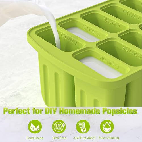 Ice Lolly Mould 10 Pieces Silicone Popsicle Mold BPA Free Homemade Reusable Ice Cream Moulds with 50 Wooden Sticks,50 Bags,10 Reusable Sticks, Funnel,Brush and Recipe - Image 4